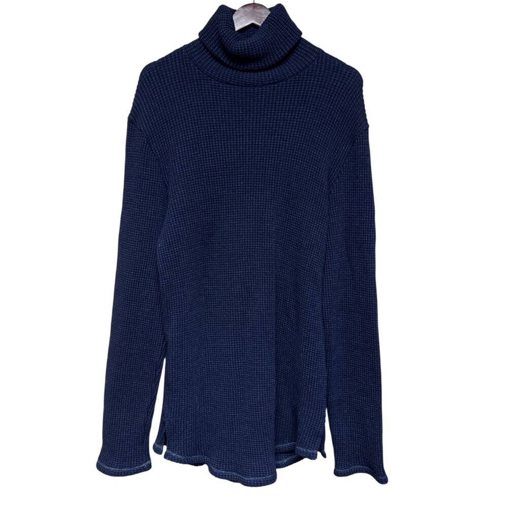 AG Adriano Goldschmied Women's Waffle Knit Mock Neck Sweater Blue Small NEW